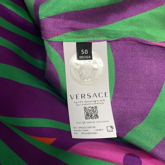 Versace Medusa Music Long Sleeve Button-Up Silk Shirt - Picture 10 of 12